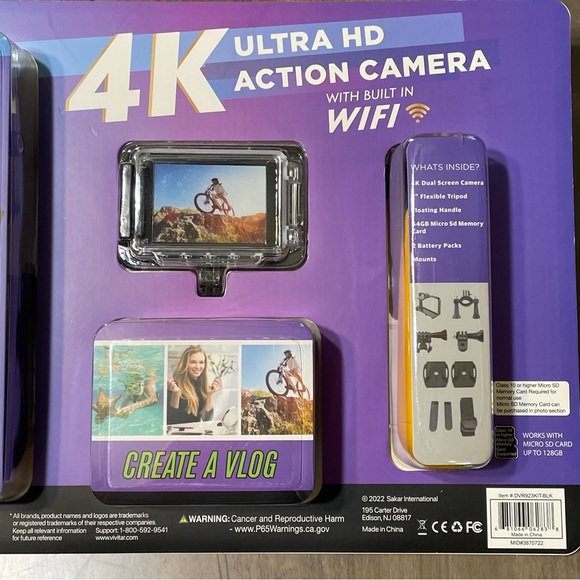 NEW Vivitar 4K Ultra HD Action Camera Kit - Dual Screen Wifi Bonus Battery 64GB - Picture 4 of 5